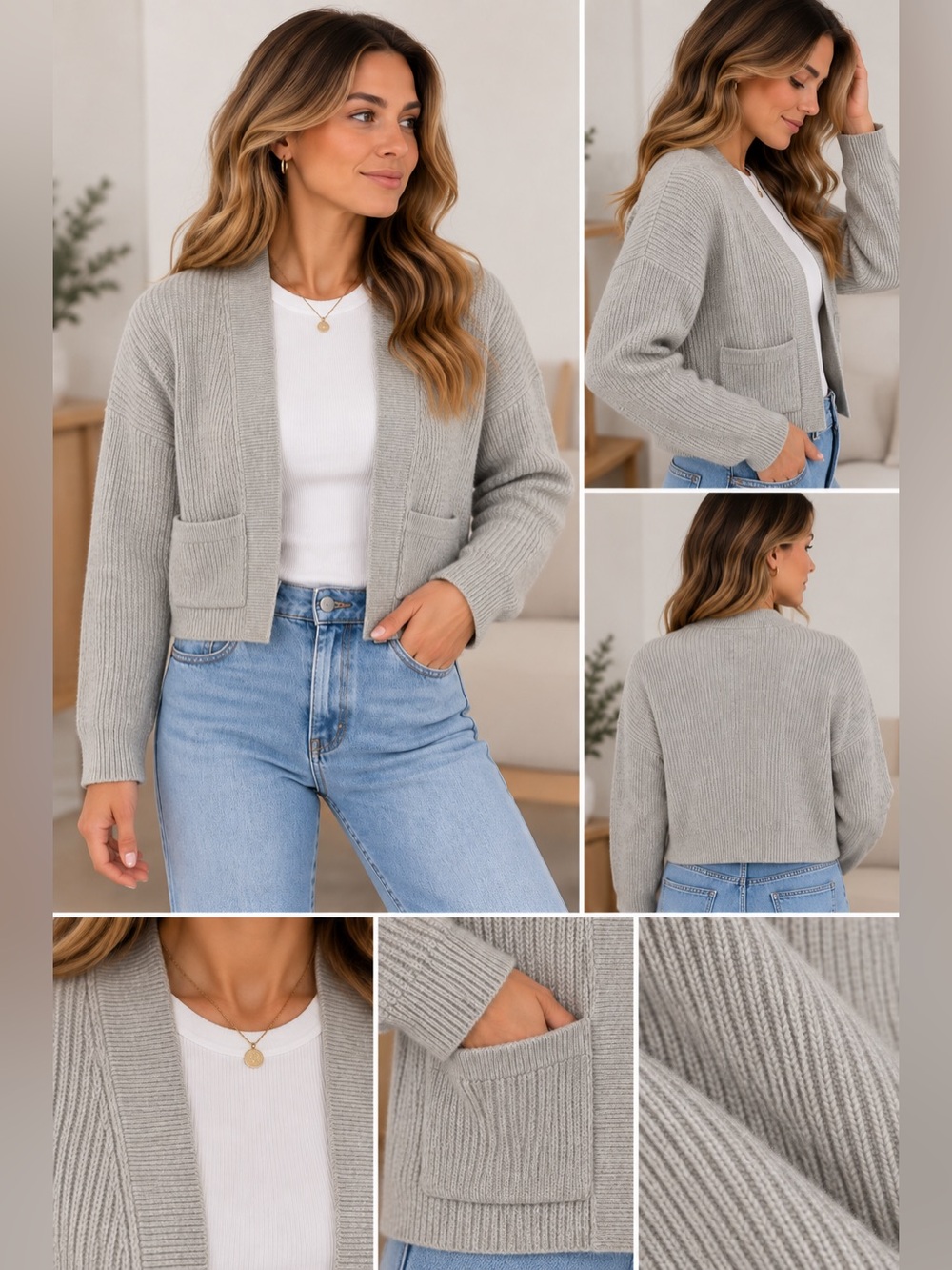 RW&CO Heather Grey Ribbed Open Front Cardigan XXS